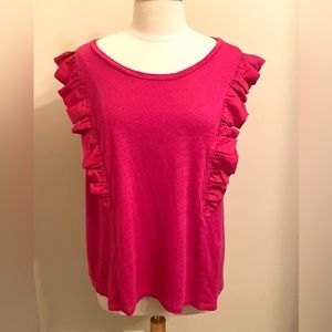BCBGMAXAZRIA Berry Pink Ruffled Trim Linen Blend Sleeveless Casual Tank Top XL